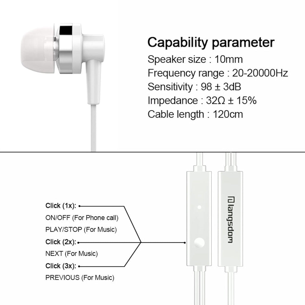 Weißes Langsdom JD89 In-Ear-Headset