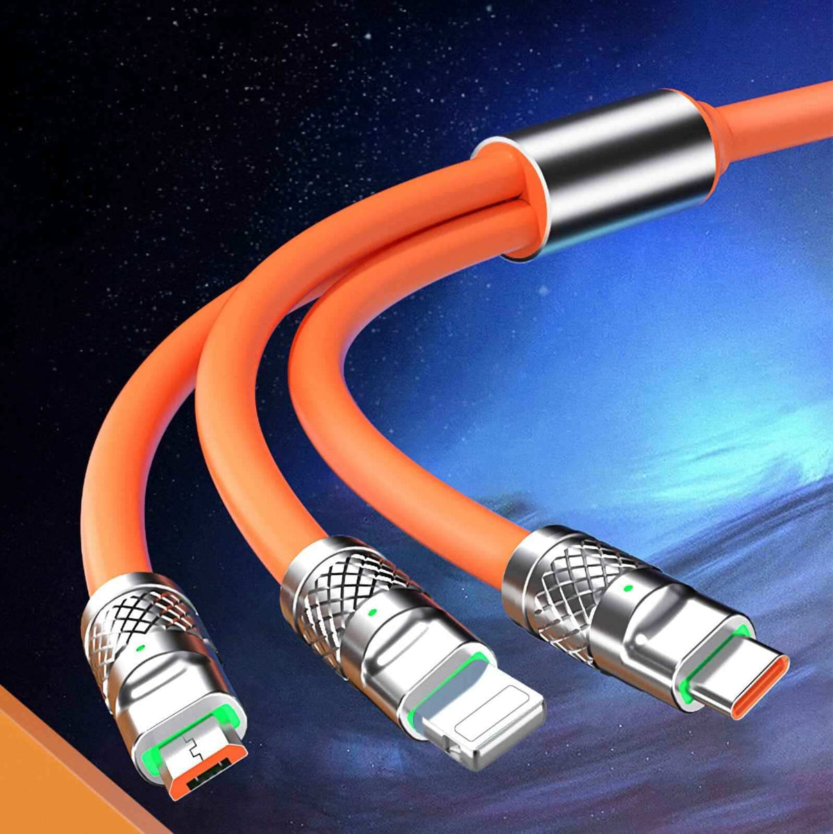 Oranges 1,2-m-3-in-1-Ladekabel mit USB-C Micro-USB und 6-Pin