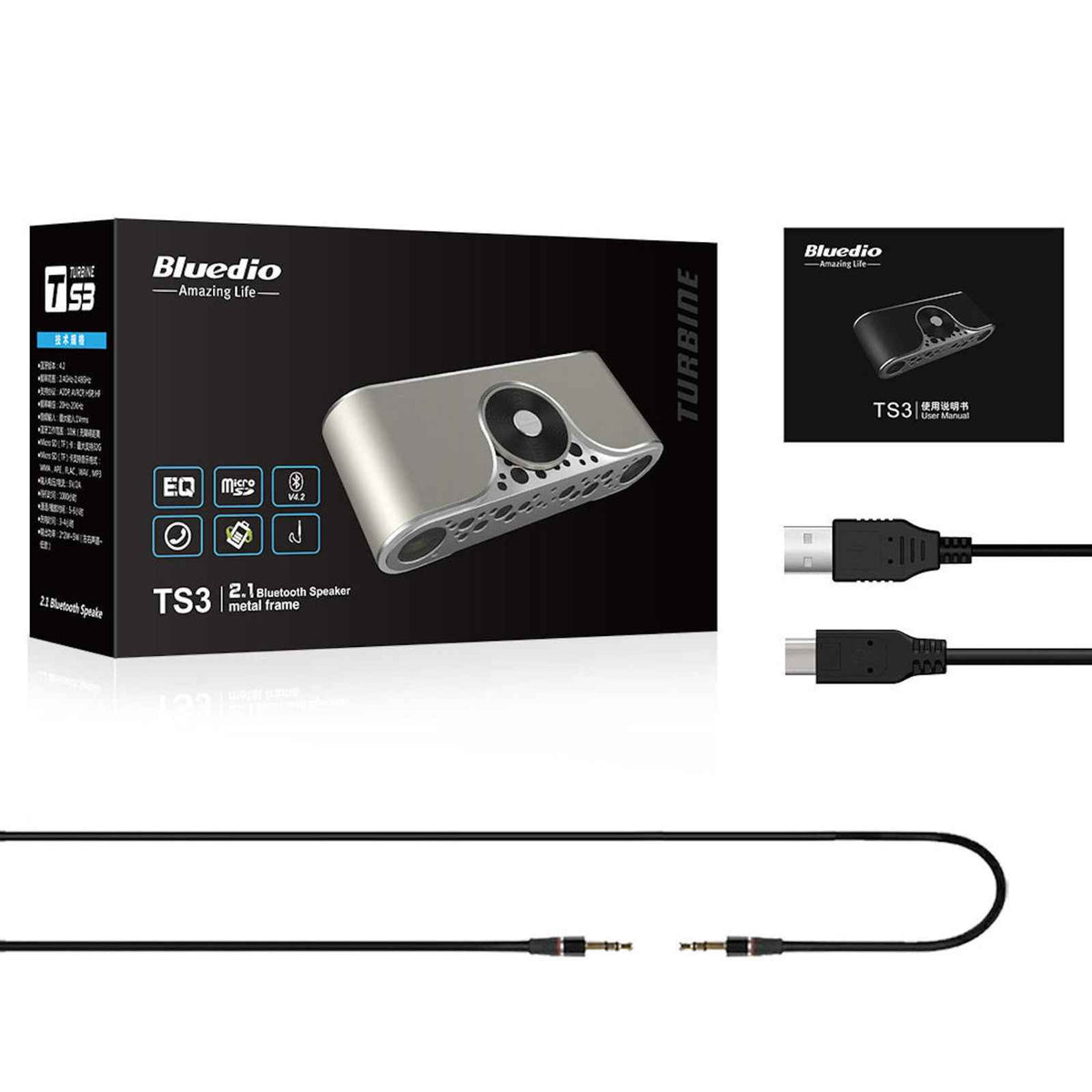 Bluedio TS-3 (Turbine) Wireless Lautsprecher Bluetooth Speaker Gunmetal Grau