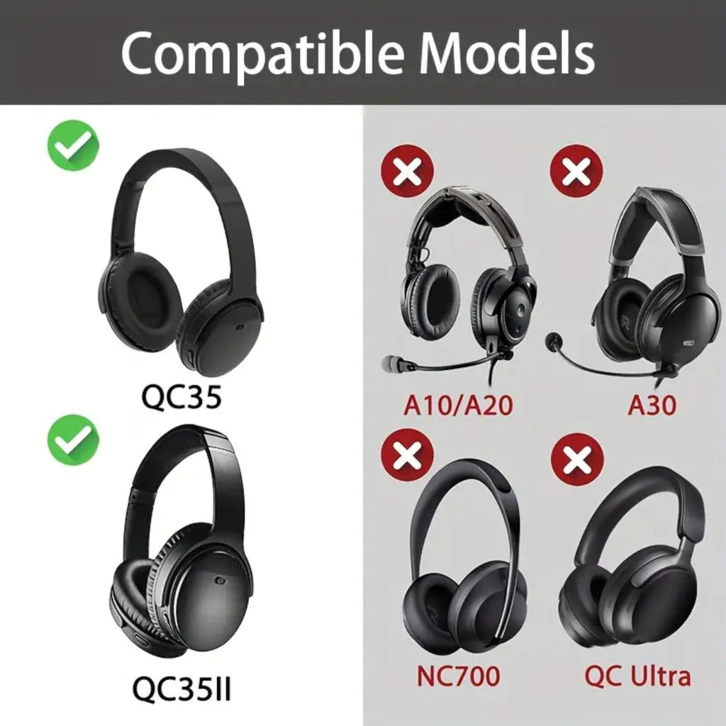 Schwarze Kunstleder-Ohrpolster für Bose QC35 QC45 QC25 QC15