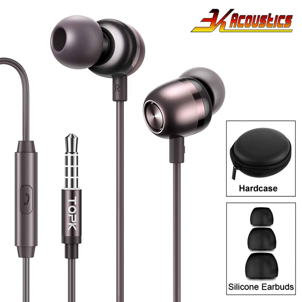 Premium Metall Headset In-Ear Kopfhörer F36 Surround Super Bass braun Hardcase