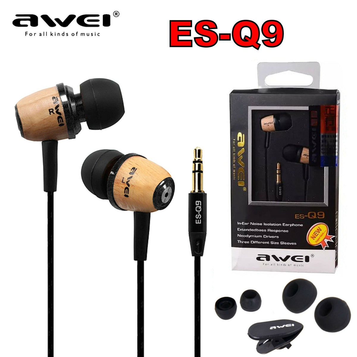 Hellbraune AWEI ES-Q9 Holz In-Ear-Kopfhörer
