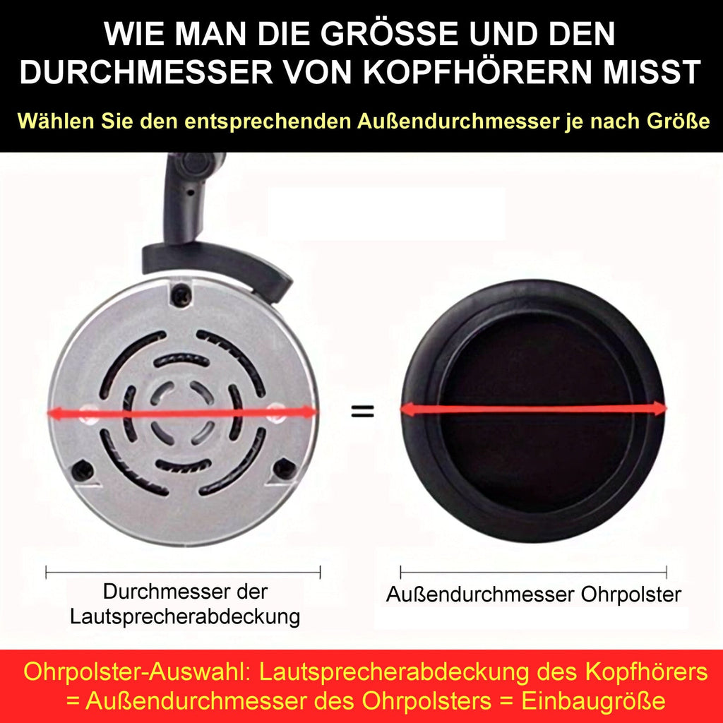 Runde schwarze Memory-Foam Ohrpolster 45 bis 110 mm
