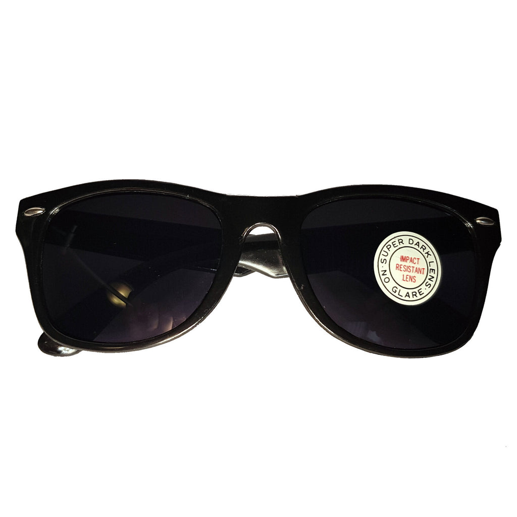 Schwarze Wayfarer-Sonnenbrille mit extra dunklen Gläsern