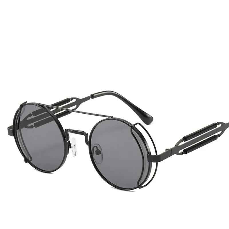 Runde schwarze Steampunk-Sonnenbrille aus Metall