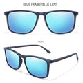 Mattblaue polarisierte Sonnenbrille mit dunklen Gläsern