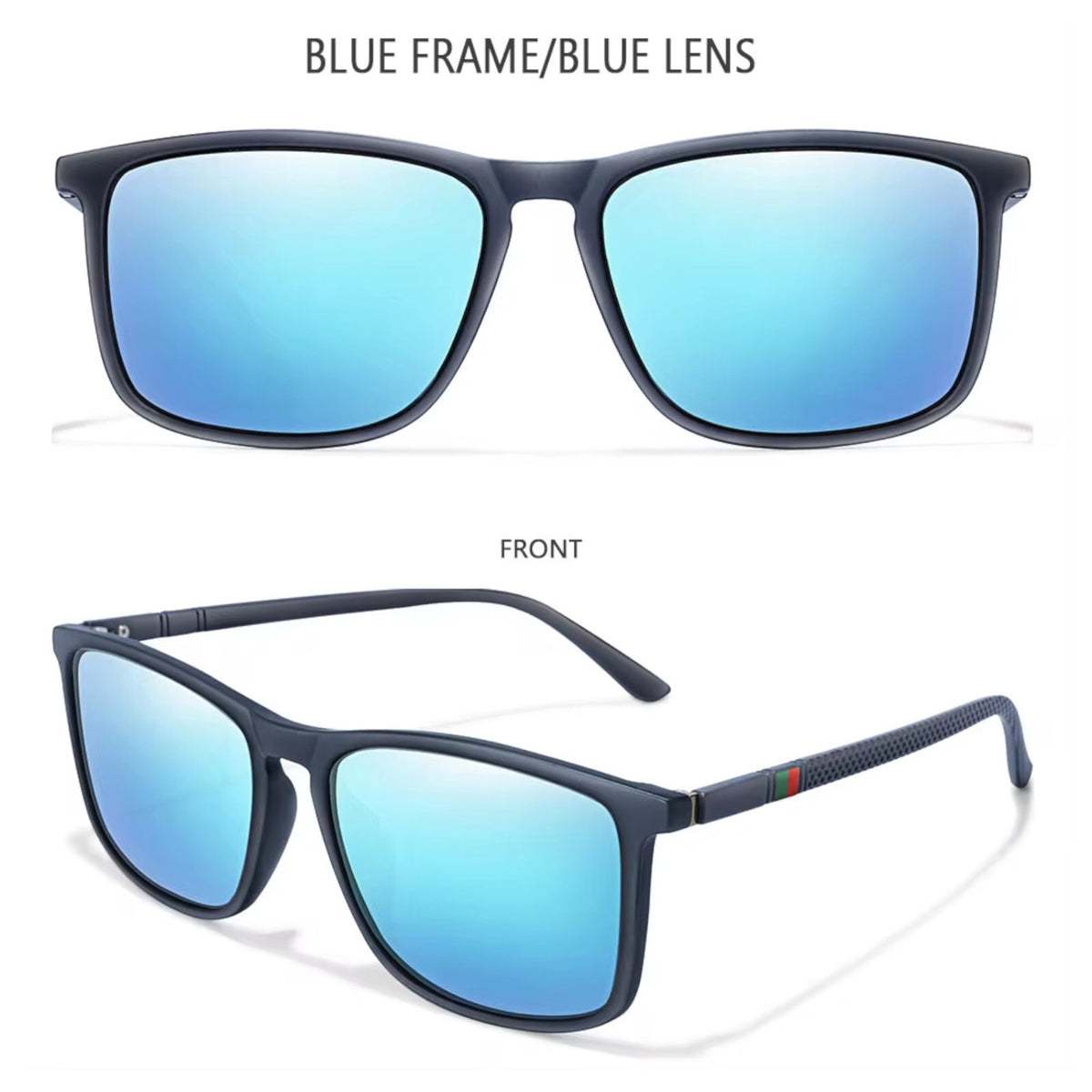 Mattblaue polarisierte Sonnenbrille mit dunklen Gläsern