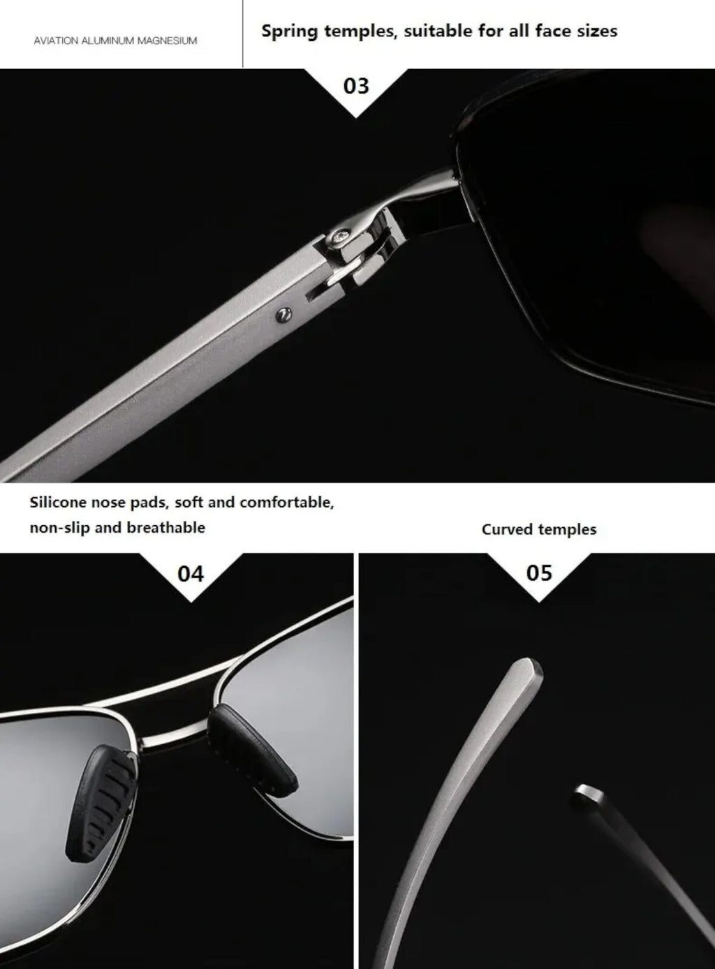 Schwarze Piloten-Sonnenbrille aus Aluminium-Magnesium
