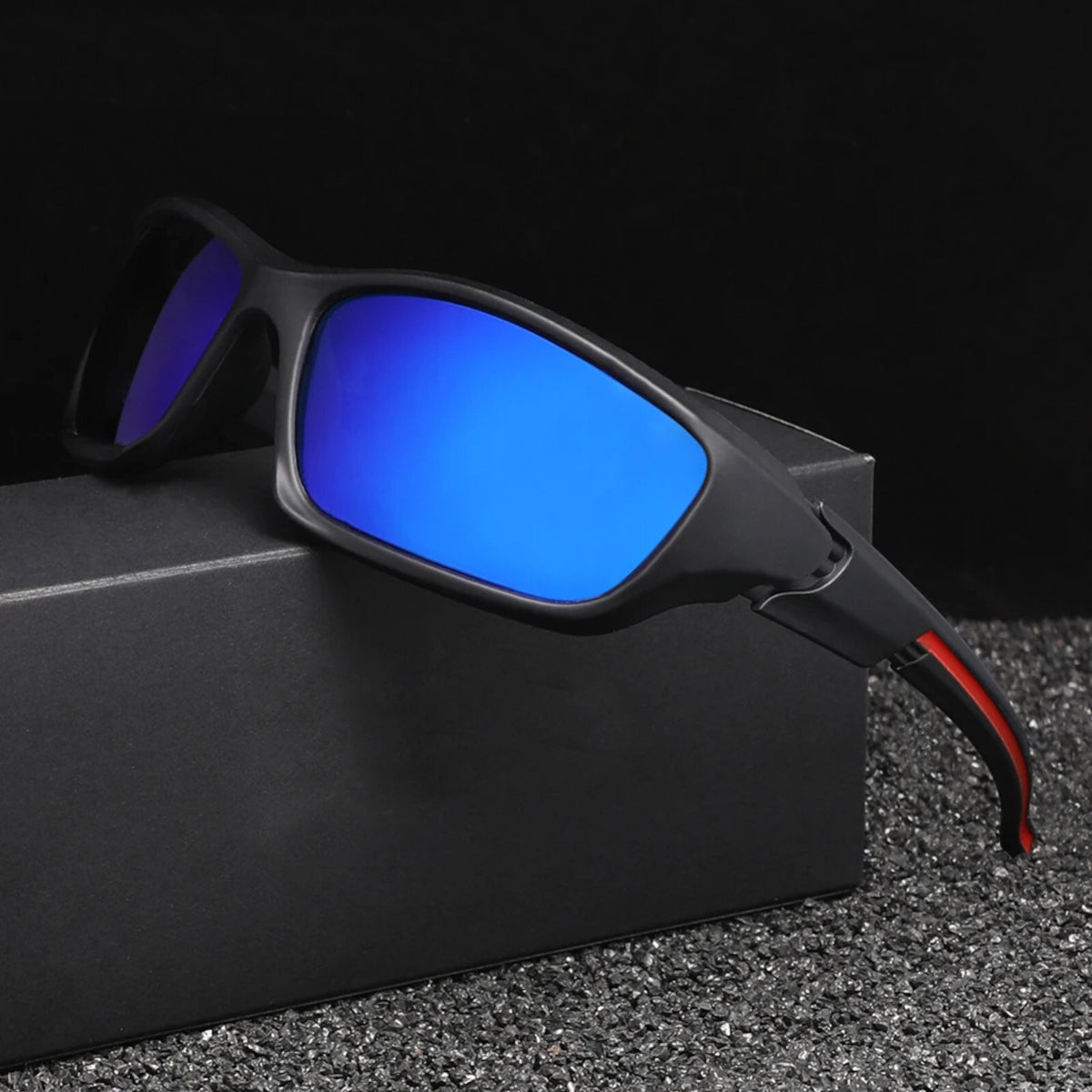 Schwarz-blaue Biker-Sonnenbrille aus TR90