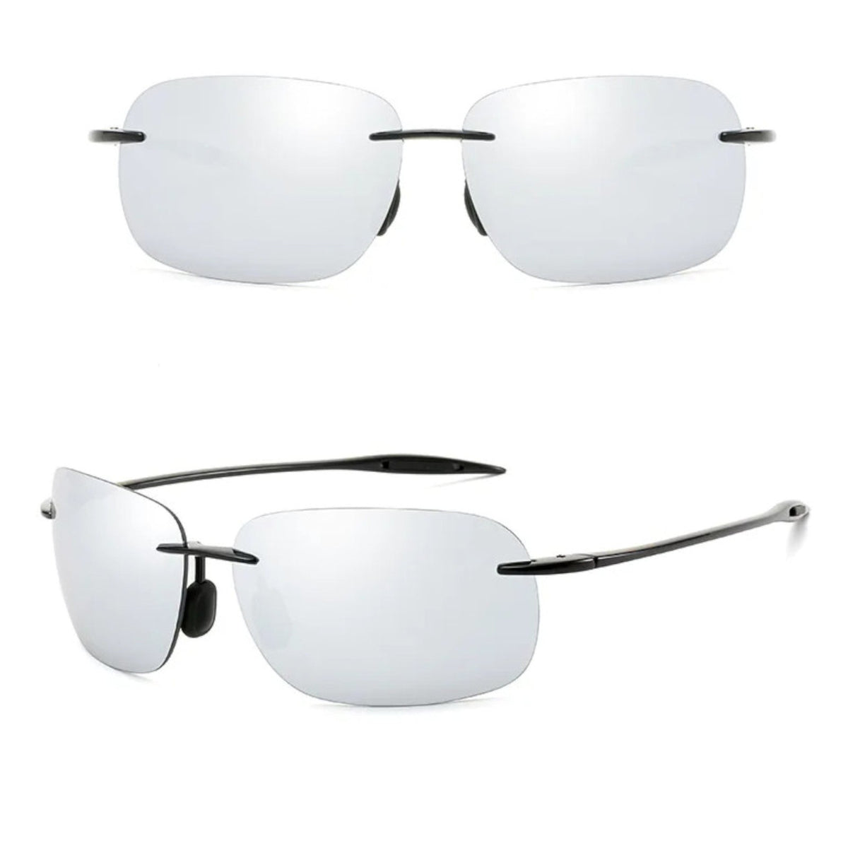 Rahmenlose Matrix-Sportbrille mit silber verspiegelten Gläsern
