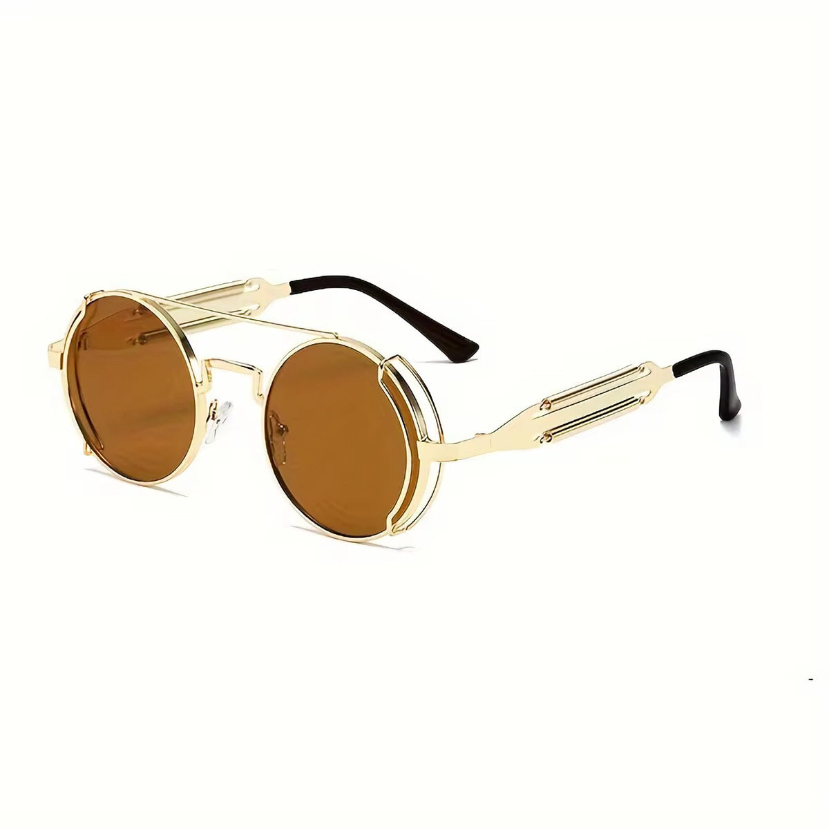 Runde schwarze Steampunk-Sonnenbrille aus Metall
