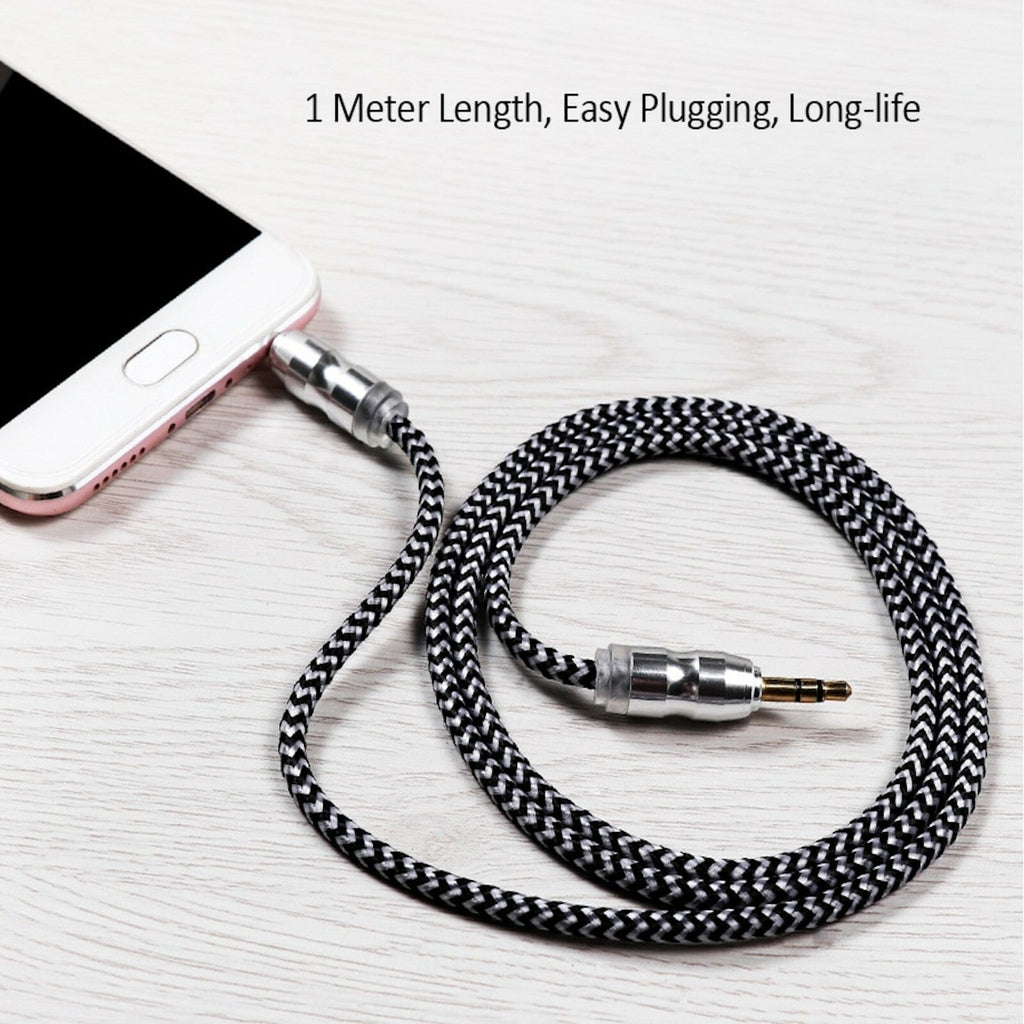 Premium Stereo Kopfhörer Anschlusskabel Nylon 1m 3,5mm Klinke Stecker>Stecker T2