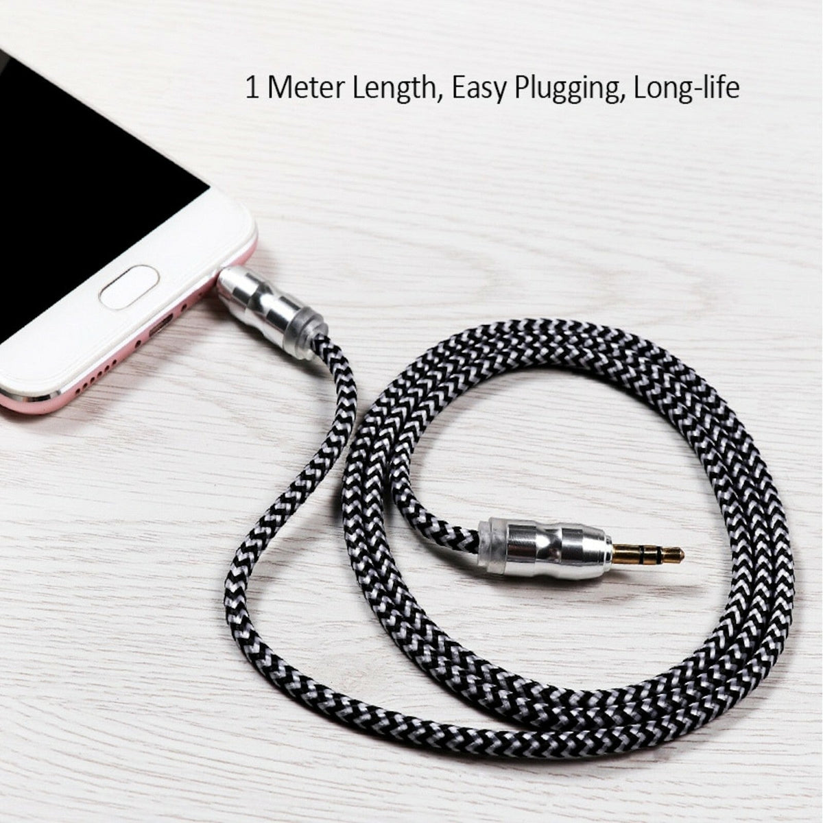 Premium Stereo Kopfhörer Anschlusskabel Nylon 1m 3,5mm Klinke Stecker>Stecker T2