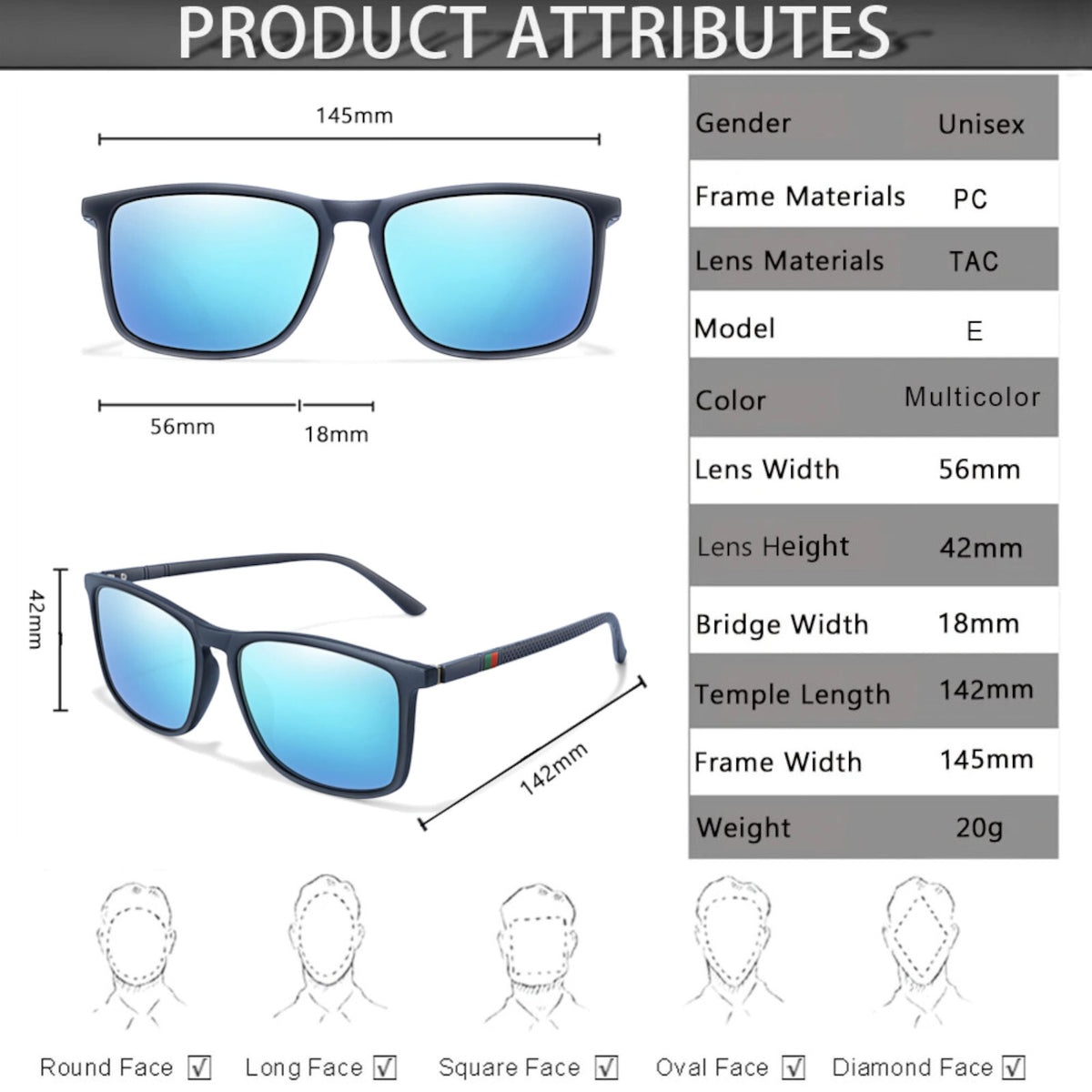 Mattblaue polarisierte Sonnenbrille mit dunklen Gläsern