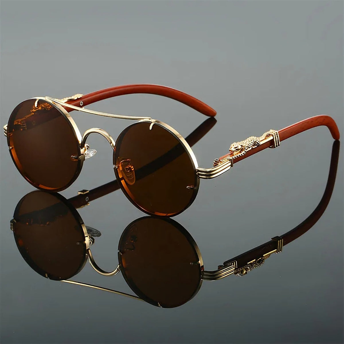 Goldene Vintage Designer-Sonnenbrille im Leoparden-Look