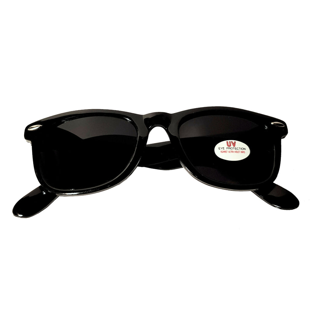 Schwarze Wayfarer-Sonnenbrille mit extra dunklen Gläsern