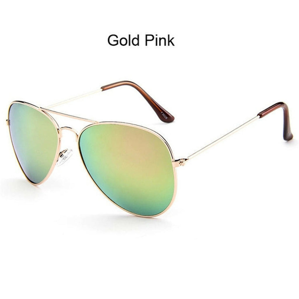 Goldene Piloten-Sonnenbrille mit pinken Spiegelgläsern