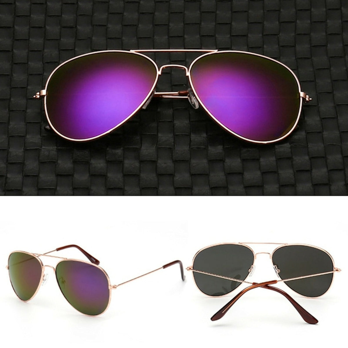 Goldene Piloten-Sonnenbrille mit lila Spiegelgläsern