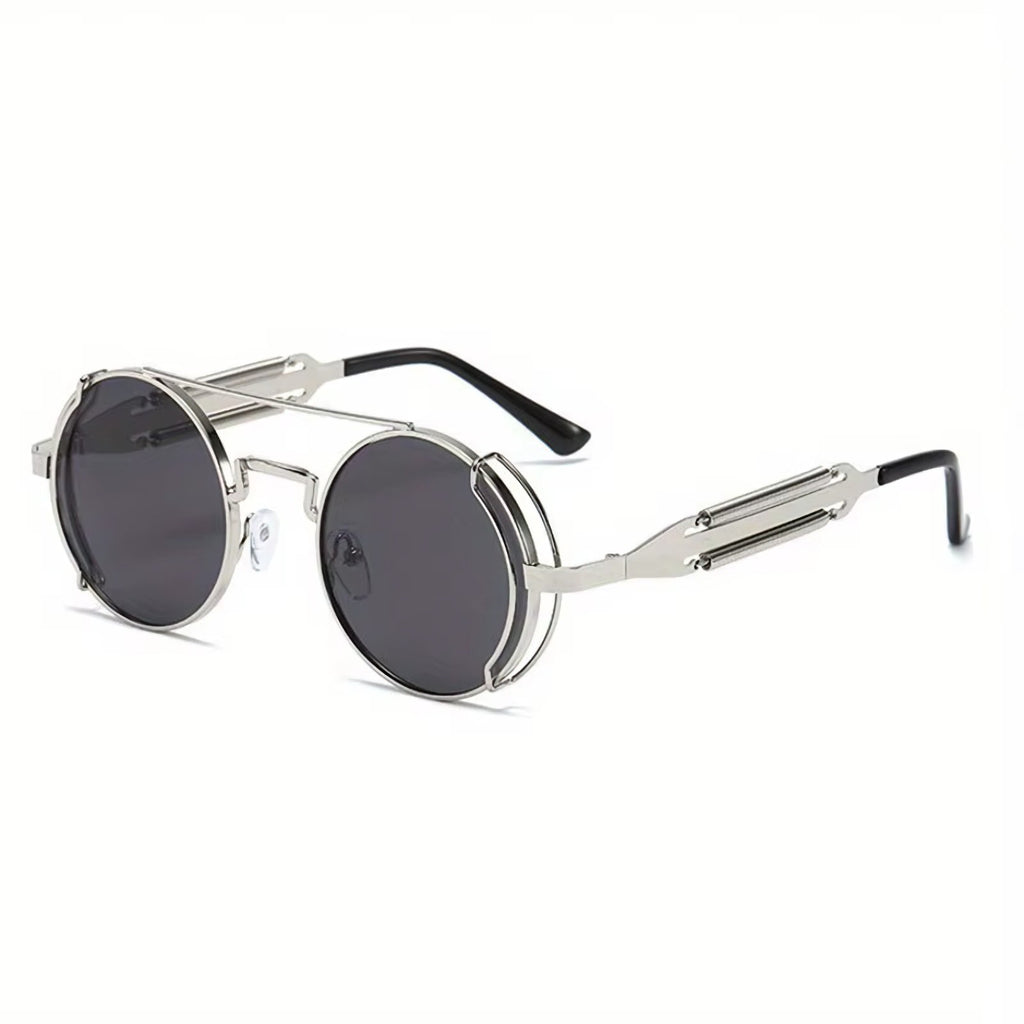 Runde schwarze Steampunk-Sonnenbrille aus Metall