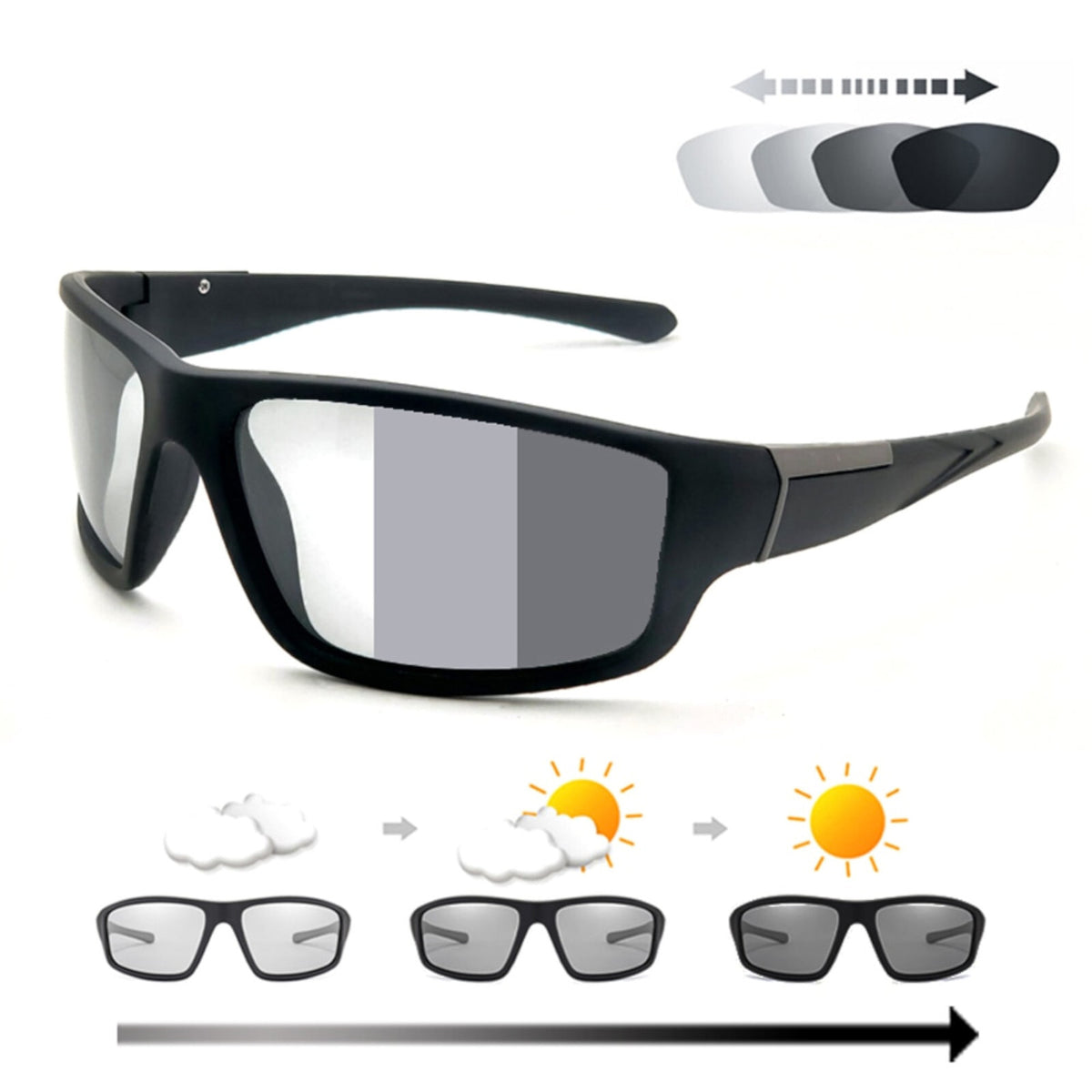 Matt-schwarze photochrome polarisierte Sonnenbrille