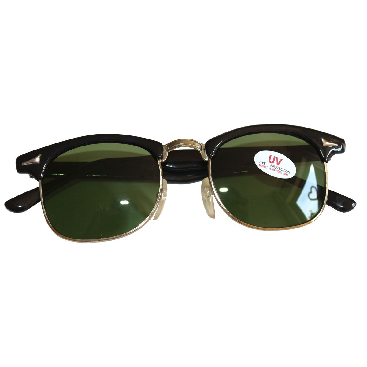 Schwarz-silberne Vintage Sonnenbrille mit grünen Gläsern