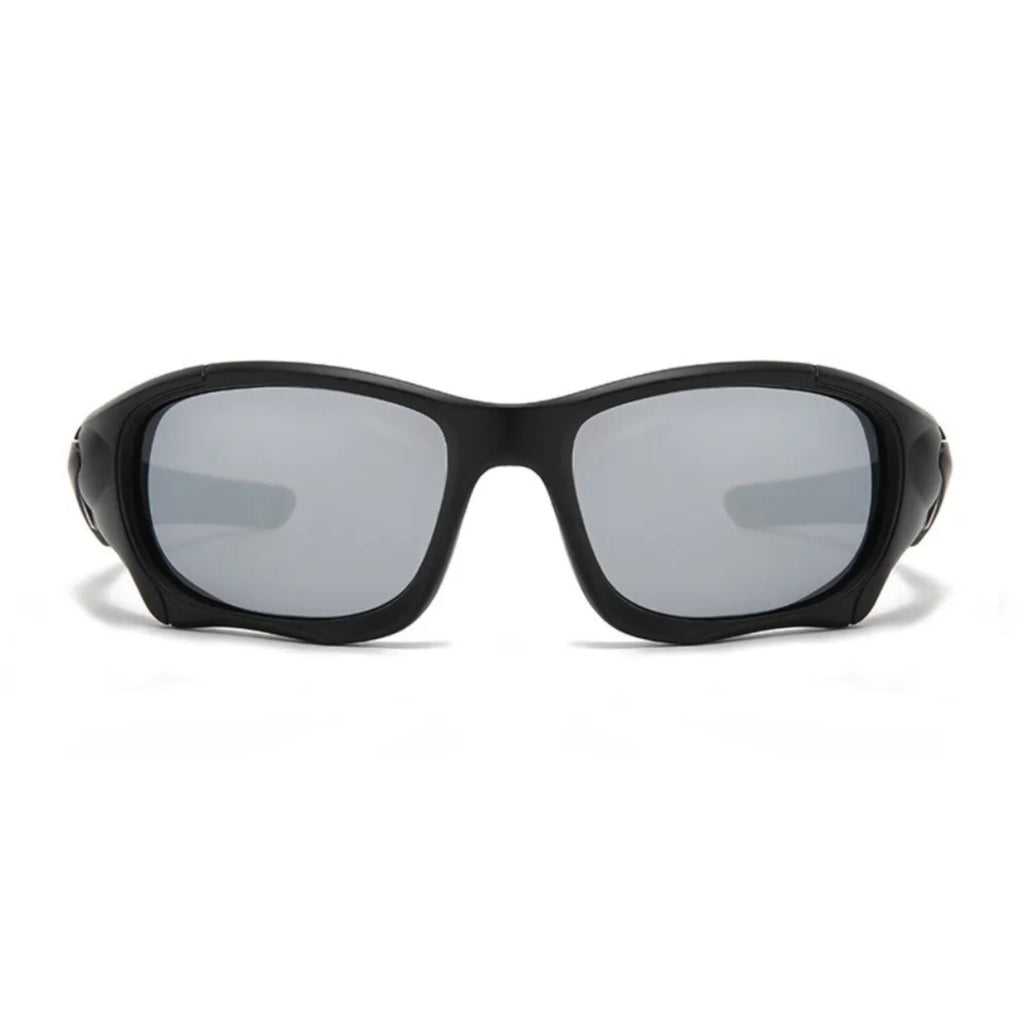 Schwarz-silberne Sport-Sonnenbrille aus Polycarbonat