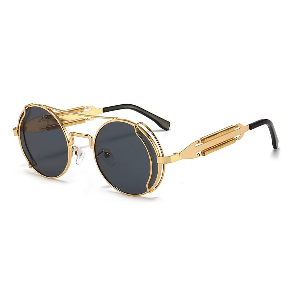 Runde schwarze Steampunk-Sonnenbrille aus Metall