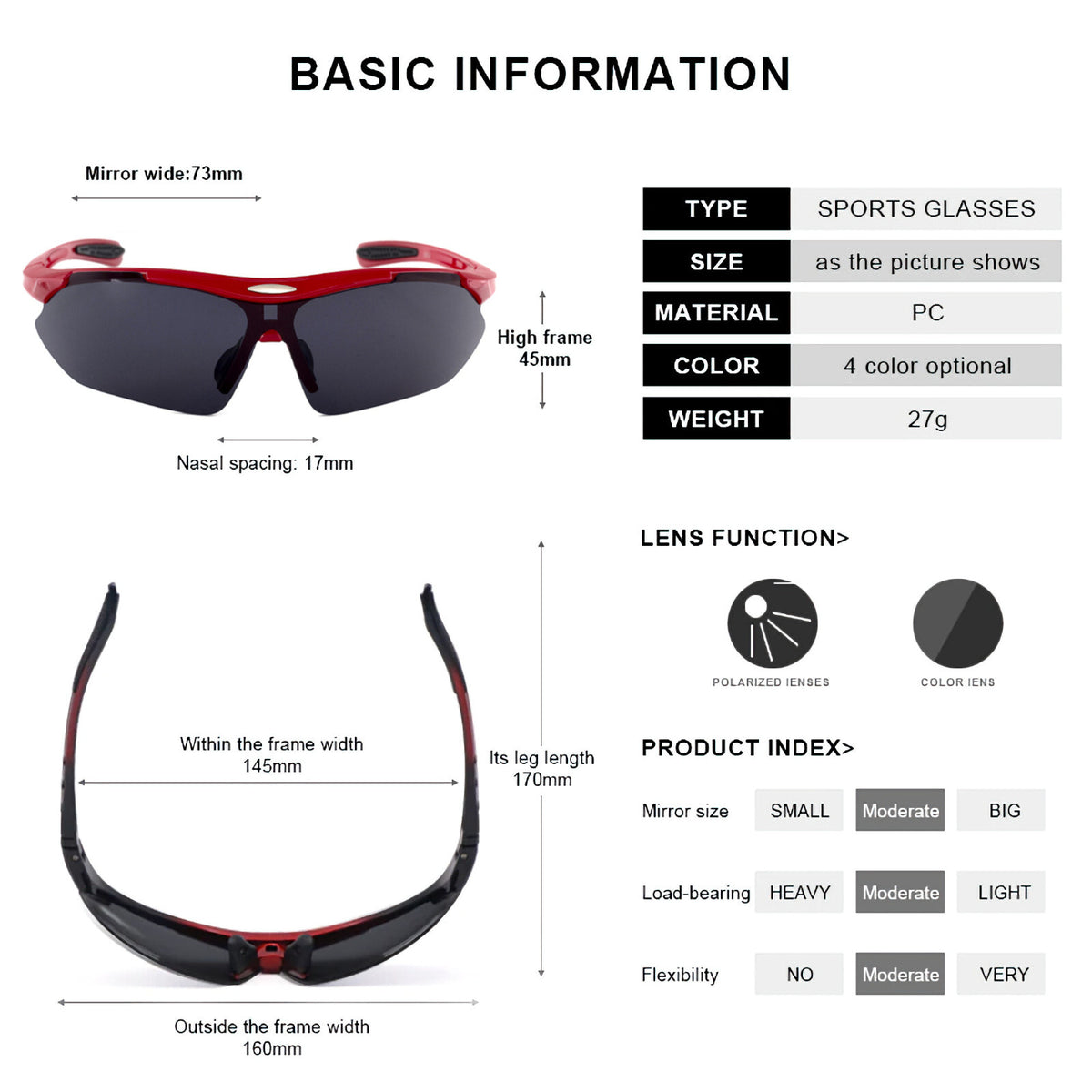 Rote polarisierte Sport-Sonnenbrille X4