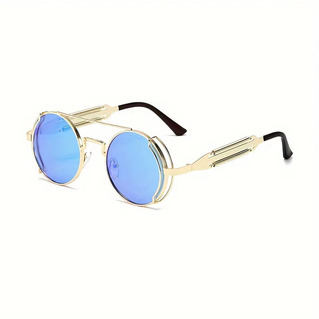 Runde schwarze Steampunk-Sonnenbrille aus Metall