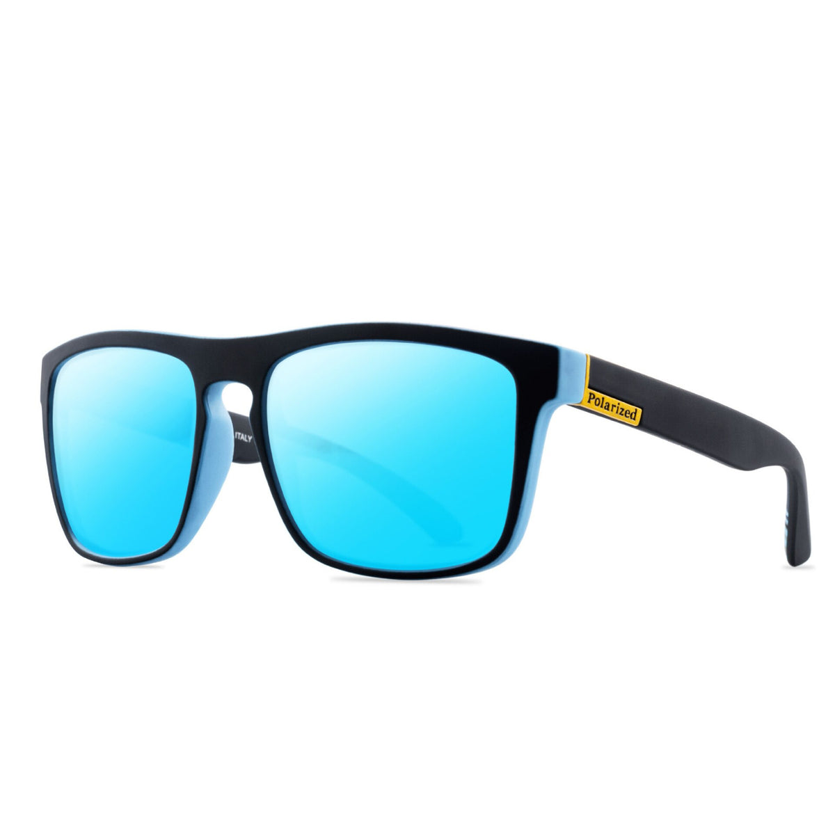 Schwarz-blaue polarisierte Sonnenbrille mit Spiegelgläsern