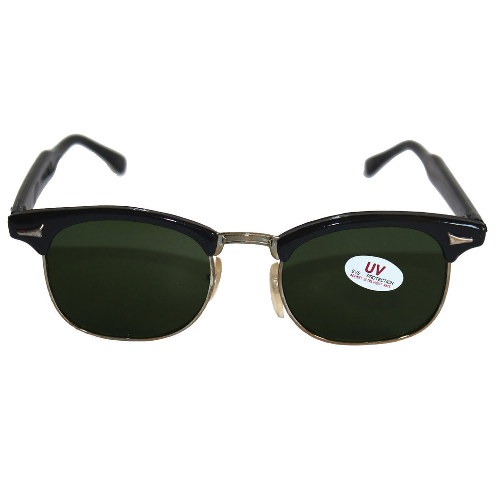 Schwarz-silberne Vintage Sonnenbrille mit grünen Gläsern