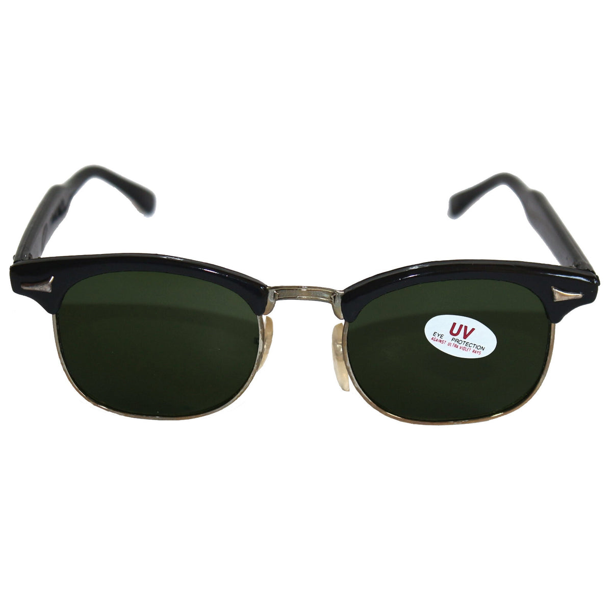 Schwarz-silberne Vintage Sonnenbrille mit grünen Gläsern