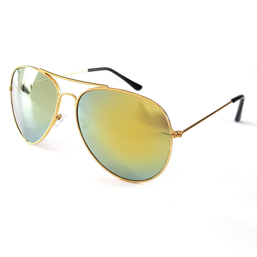 Goldene Piloten-Sonnenbrille mit gelben Spiegelgläsern