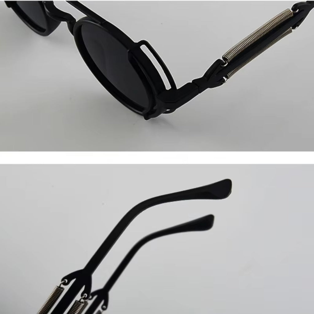 Runde schwarze Steampunk-Sonnenbrille mit UV400