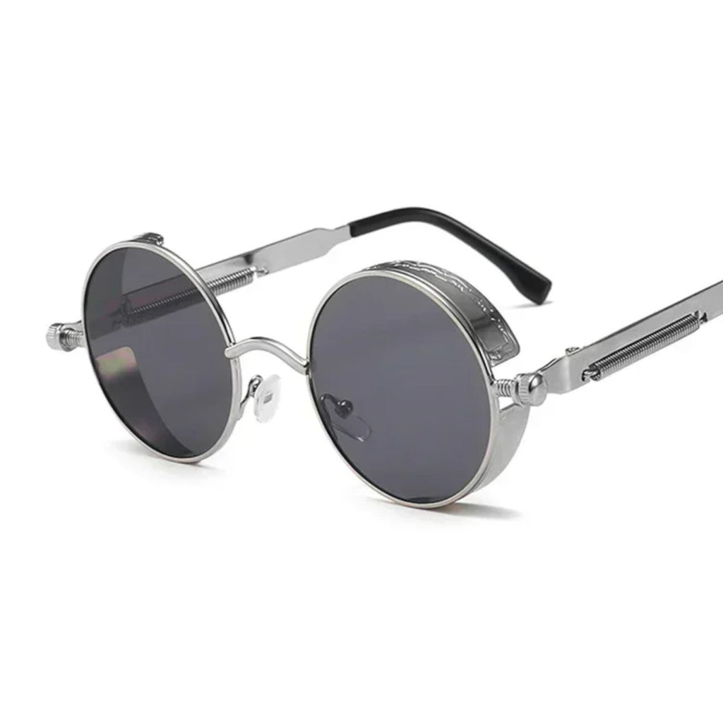 Runde silberne Steampunk-Sonnenbrille