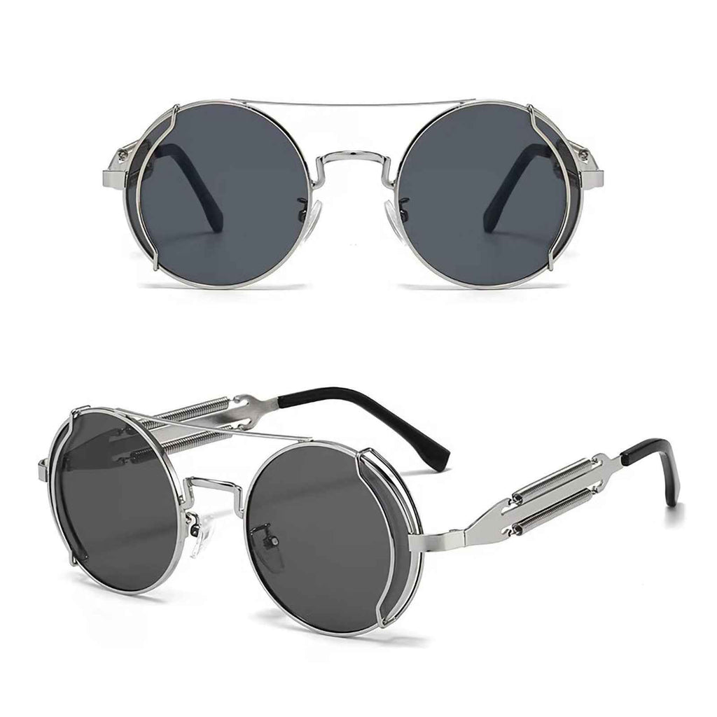 Runde schwarze Steampunk-Sonnenbrille aus Metall