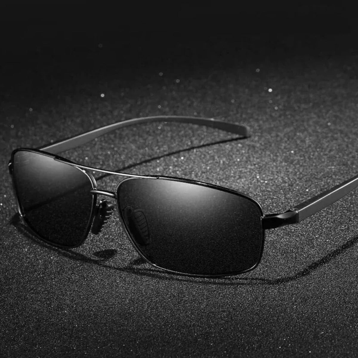 Schwarze Piloten-Sonnenbrille aus Aluminium-Magnesium