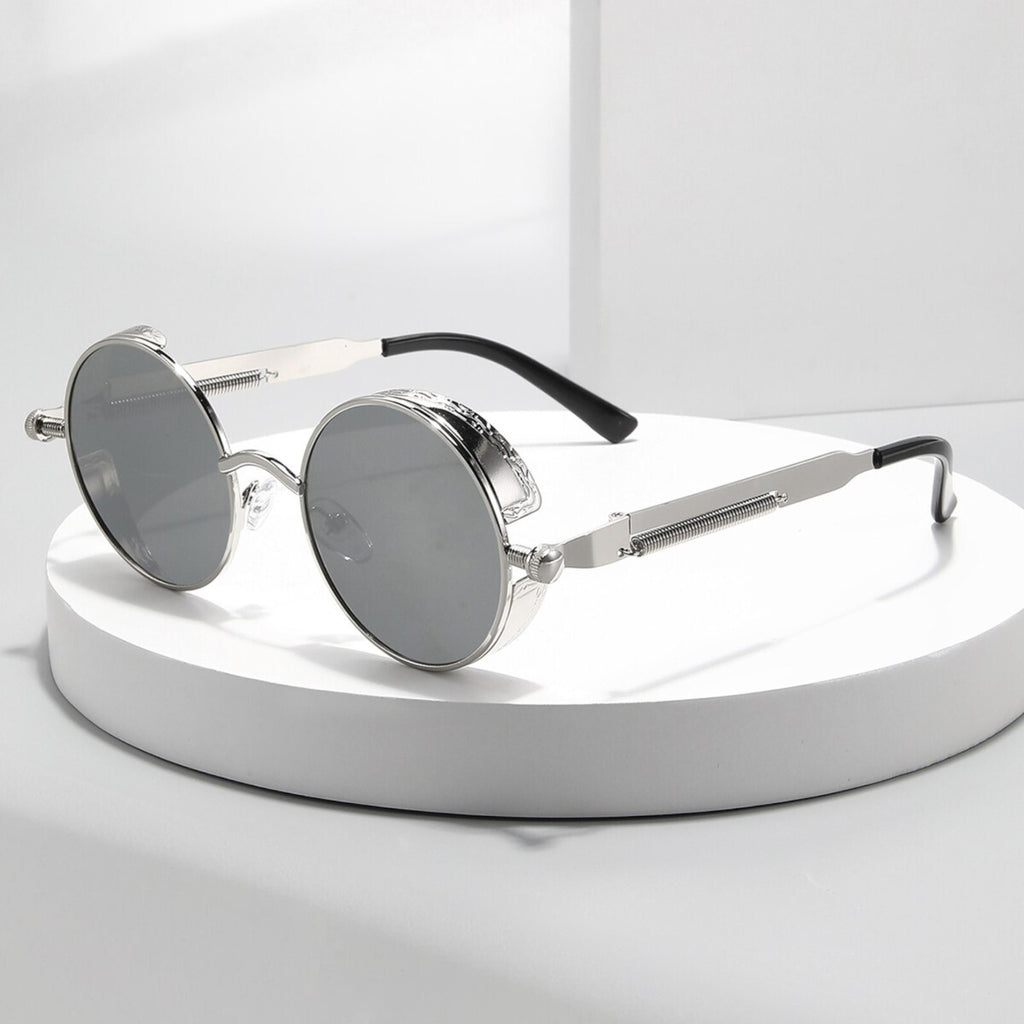 Runde gold-schwarze Steampunk-Sonnenbrille
