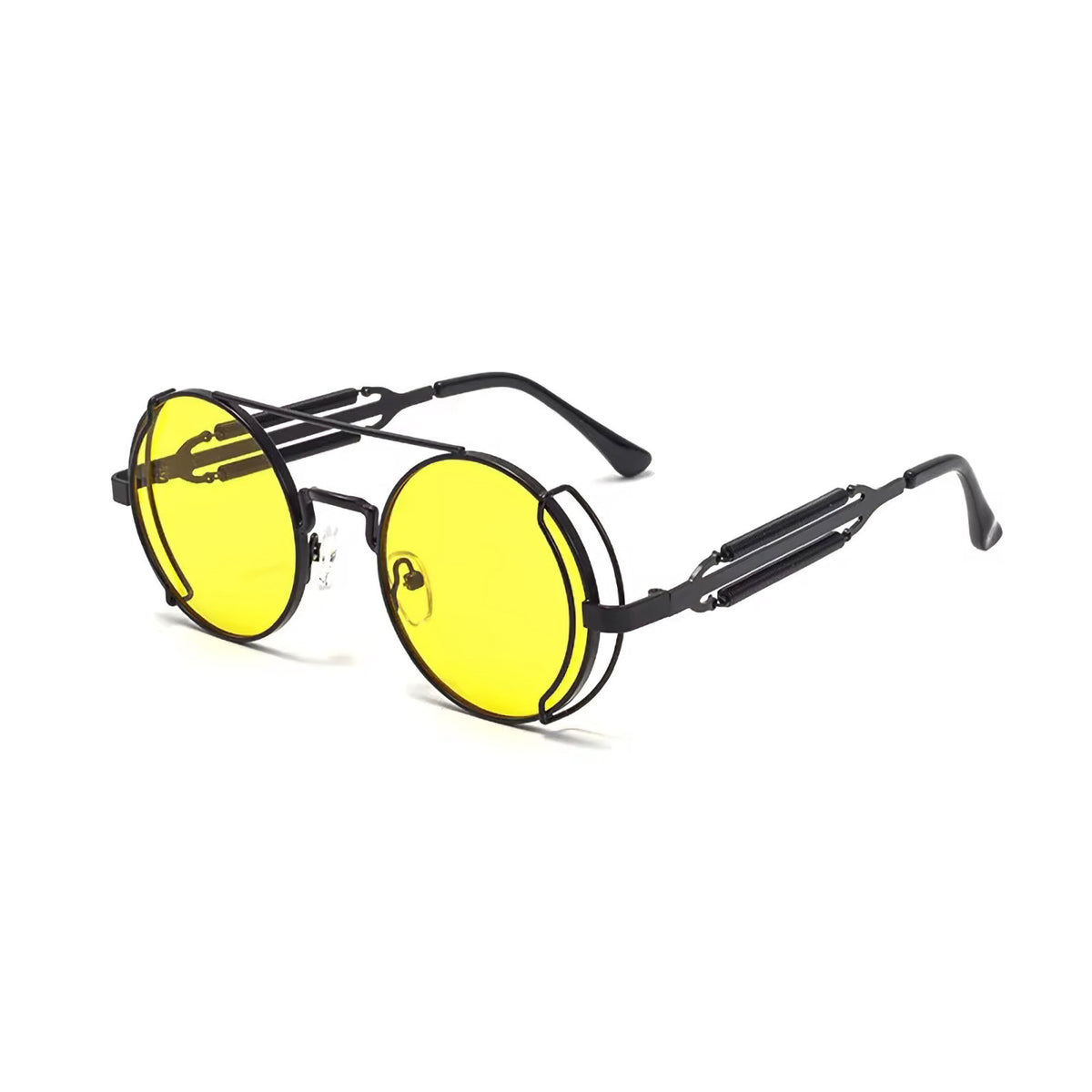 Runde schwarze Steampunk-Sonnenbrille aus Metall