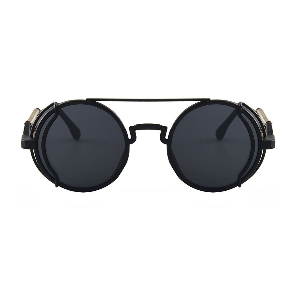 Runde schwarze Steampunk-Sonnenbrille mit UV400