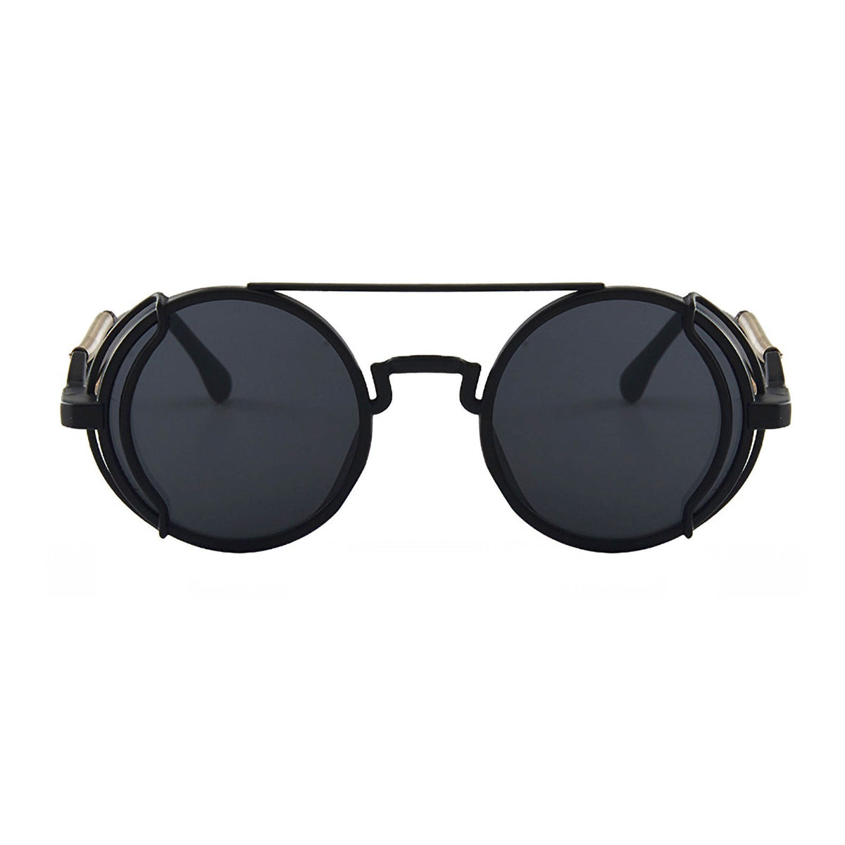 Runde schwarze Steampunk-Sonnenbrille mit UV400