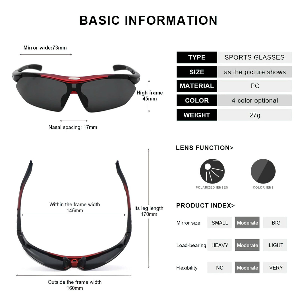 Schwarze polarisierte Sport-Sonnenbrille X4