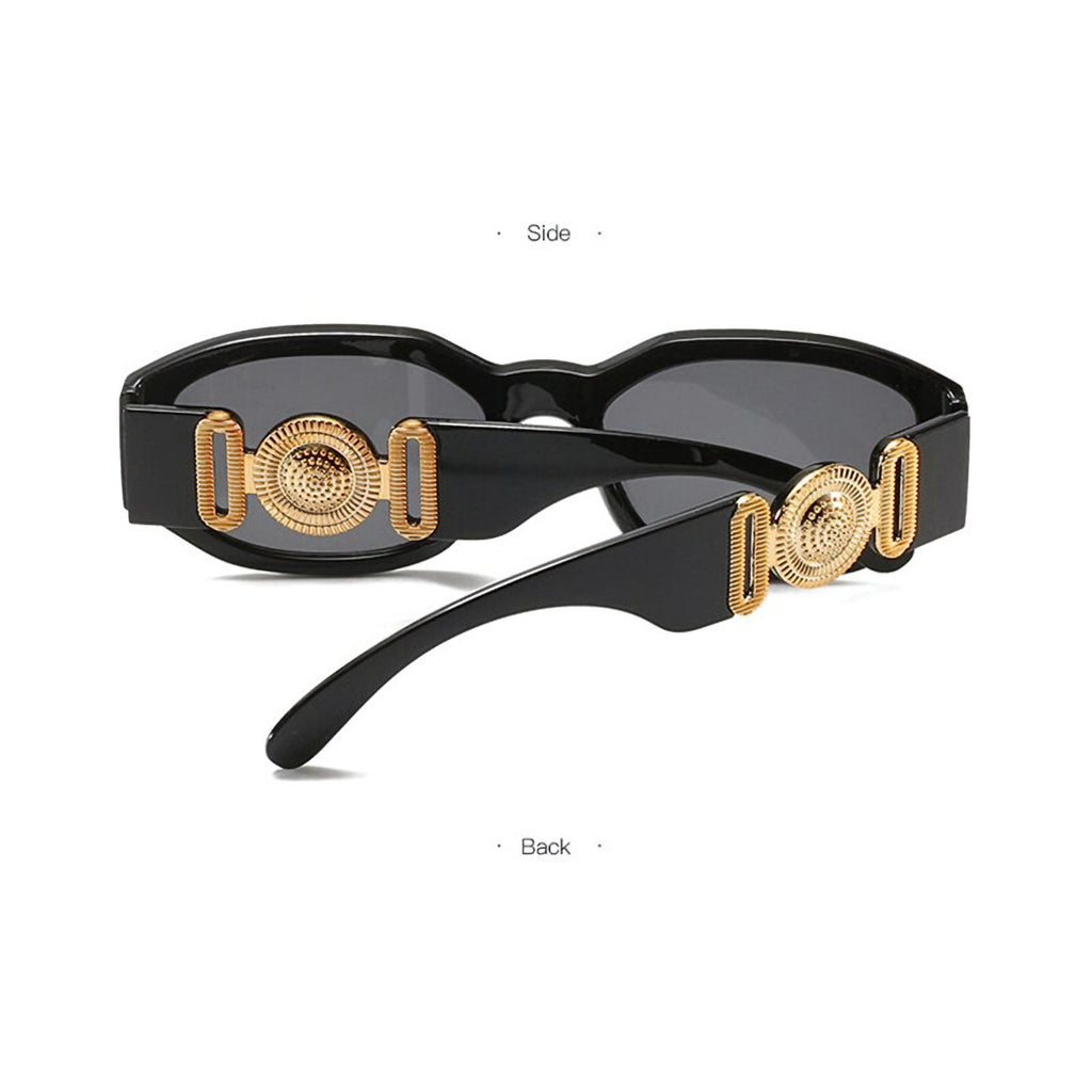 Schwarze Vintage Sonnenbrille mit goldenen Applikationen