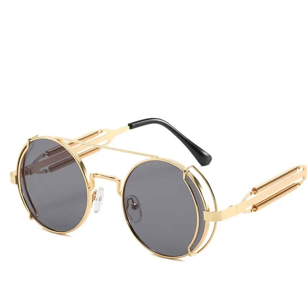 Runde schwarze Steampunk-Sonnenbrille aus Metall