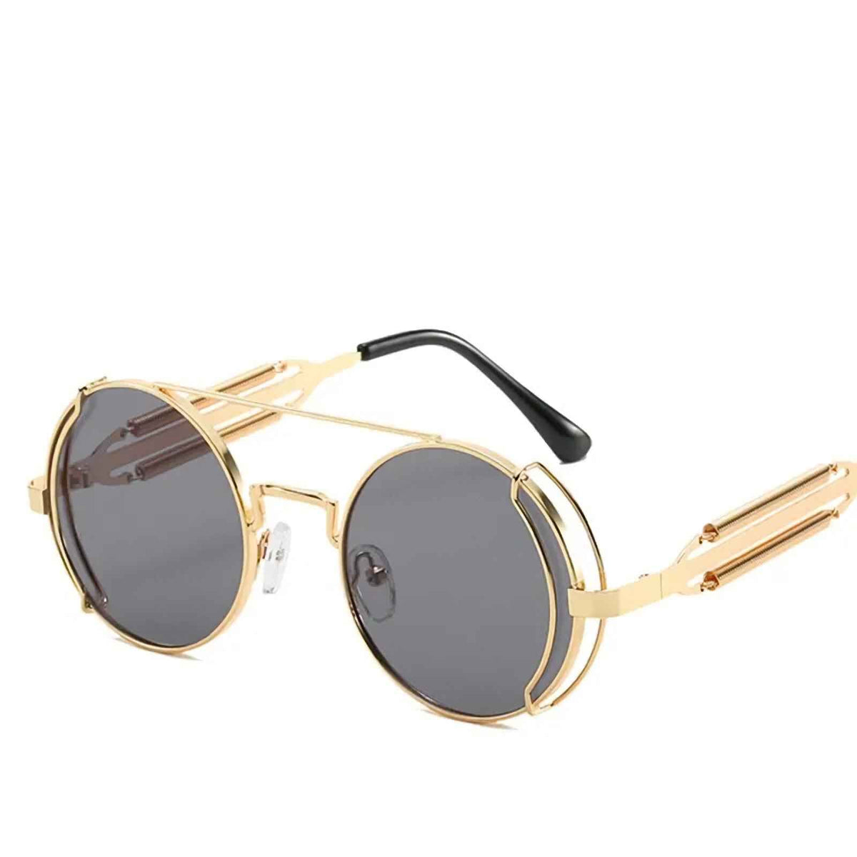 Runde schwarze Steampunk-Sonnenbrille aus Metall