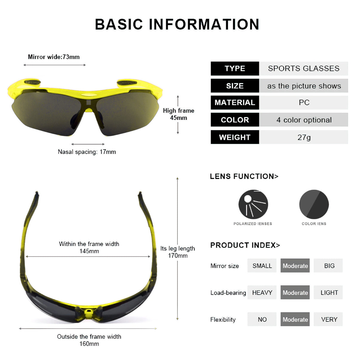 Gelbe polarisierte Sport-Sonnenbrille X4