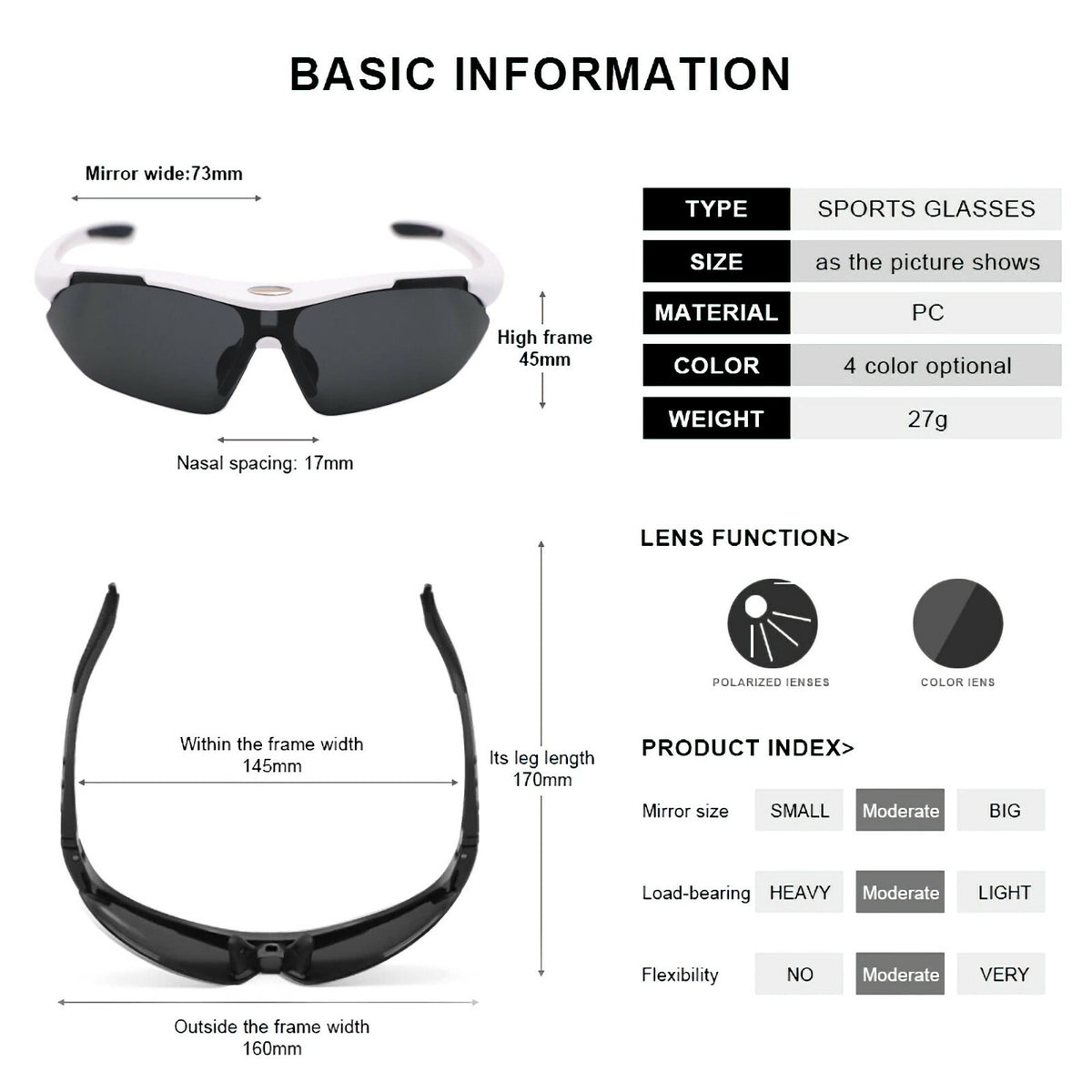 Weiße polarisierte Sport-Sonnenbrille X4