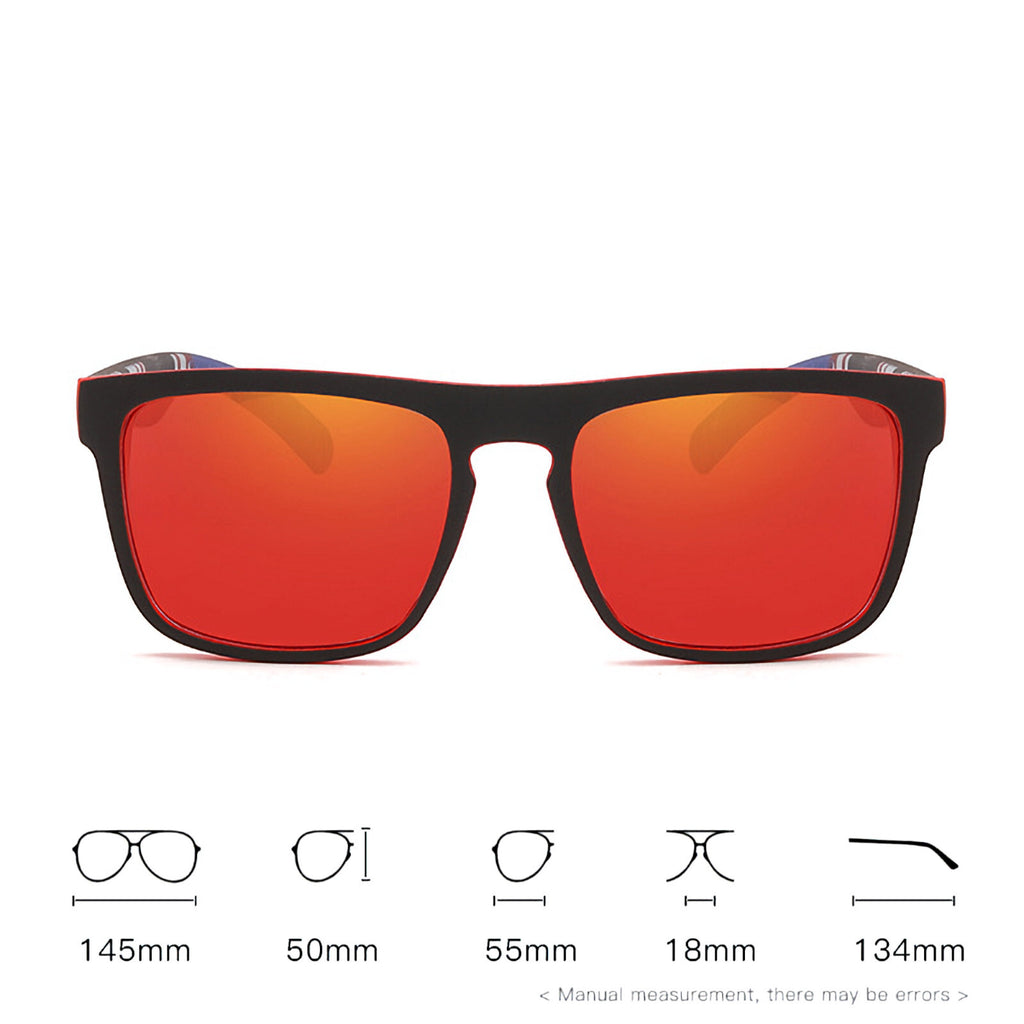 Schwarz-rote polarisierte Sonnenbrille verspiegelt