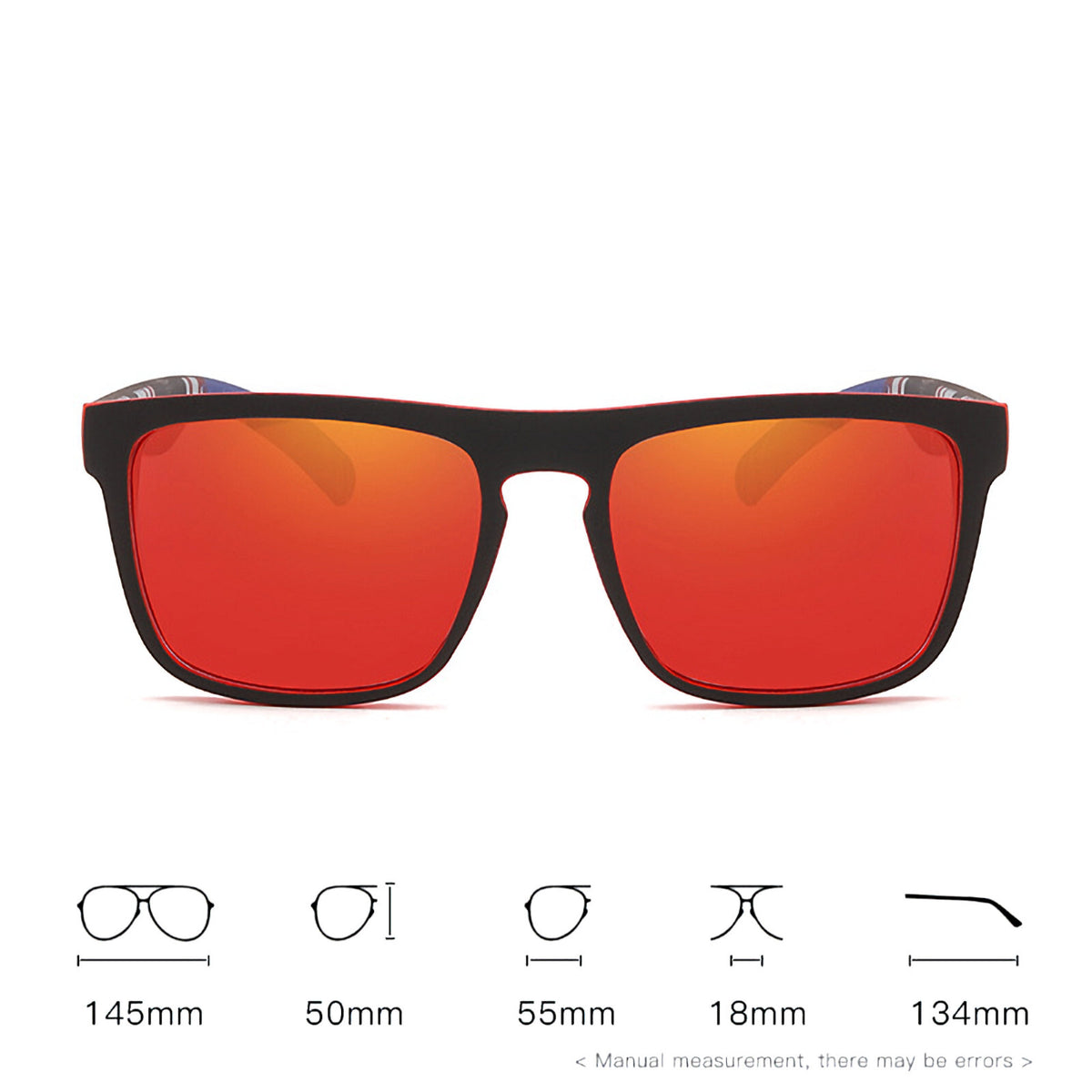 Schwarz-rote polarisierte Sonnenbrille verspiegelt