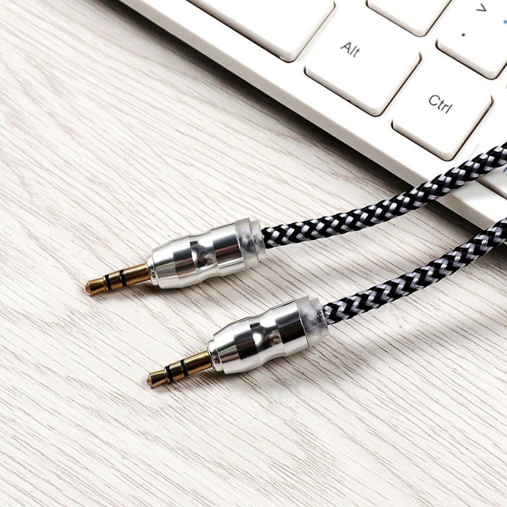 Premium Stereo Kopfhörer Anschlusskabel Nylon 1m 3,5mm Klinke Stecker>Stecker T2